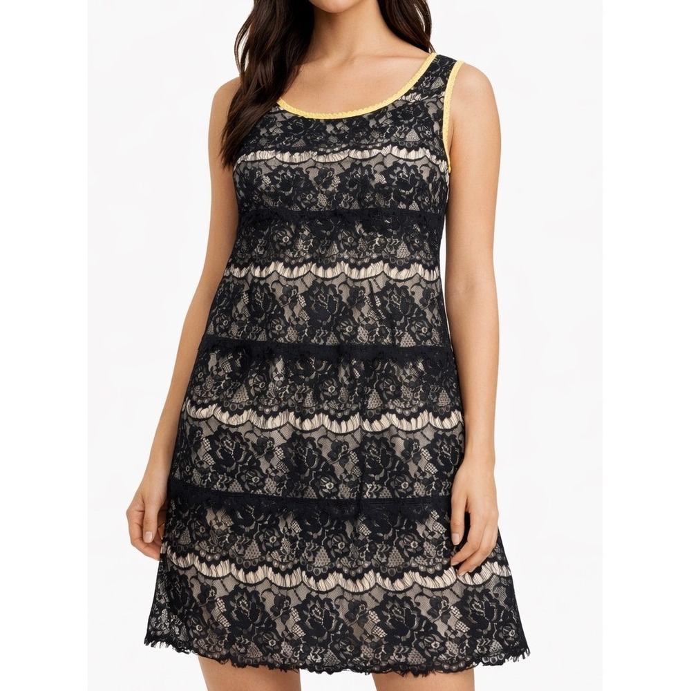 NWT Y2K ANGIE Women Black Ivory Lace Tiered Sleeveless Dress Boho Size S